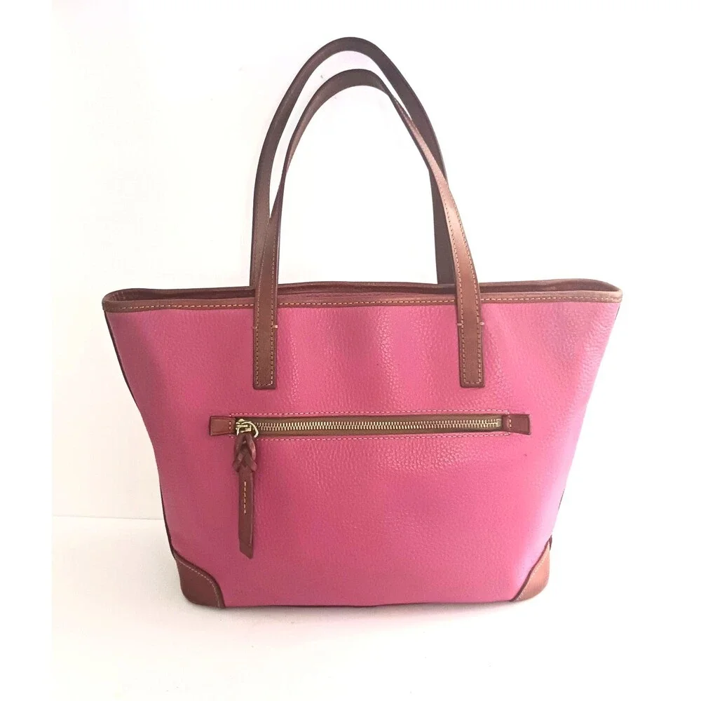 Dooney & Bourke Pink Tote Bag with Brown Trim